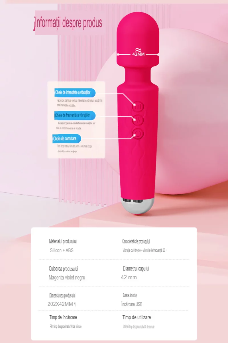 Vibrator waterproof USB, cu 20 moduri de vibratie si intensitate ajustabila, fuchsia - imagine 21