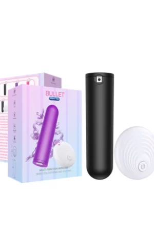 Mini vibrator negru tip glont cu telecomanda wireless pentru stimulare vaginala