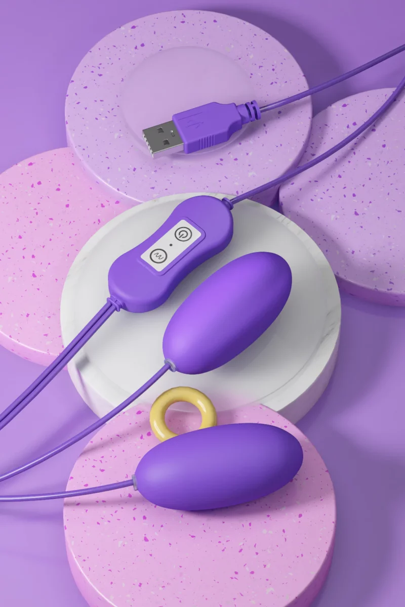 Vibrator dublu tip OU cu telecomanda pe fir, doua stimulatoare diferite cu moduri si intensitati de vibrare multiple, Mov - imagine 4