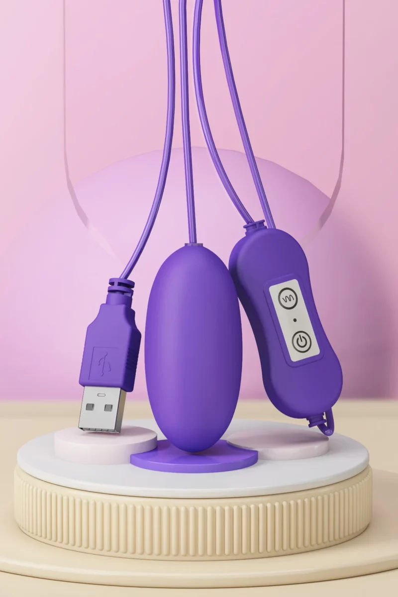 Vibrator dublu tip OU cu telecomanda pe fir, doua stimulatoare diferite cu moduri si intensitati de vibrare multiple, Mov - imagine 5