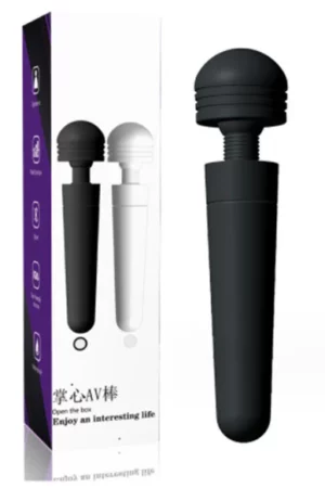 Stimulator clitoridian negru tip mini Wand pentru stimulare zonelor erogene, cu multiple moduri de vibrare