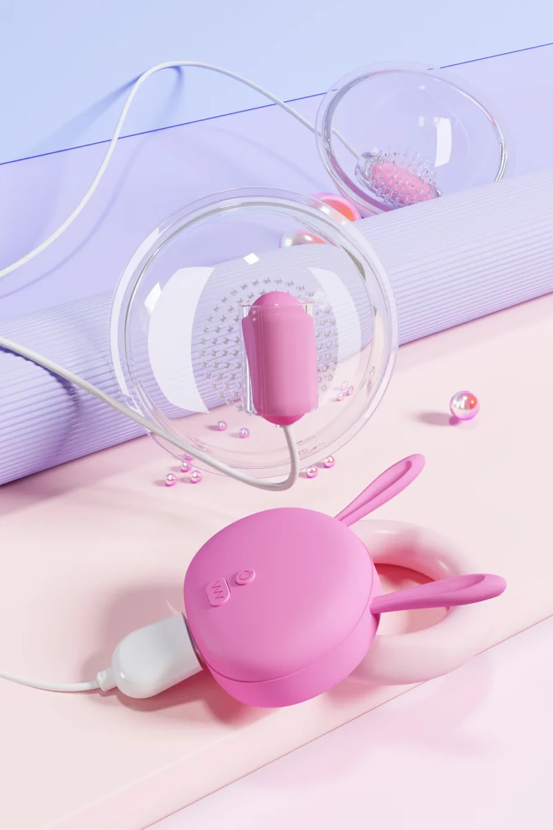 Vibrator triplu pentru sani/sfarcuri si stimulare clitoridiana, telecomanda pe fir, Roz - imagine 10