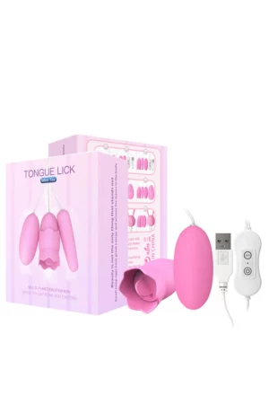 Vibrator dublu tip OU roz cu telecomanda pe fir pentru stimulare vaginala si clitoridiana,