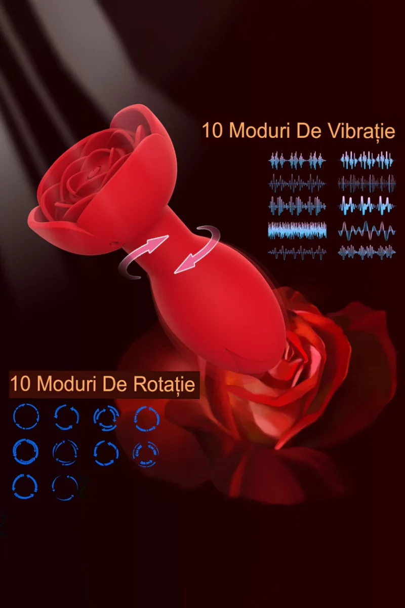 Vibrator anal, model trandafir, cu incarcare USB si telecomanda wireless, diferite moduri de vibrare, Rosu - imagine 4