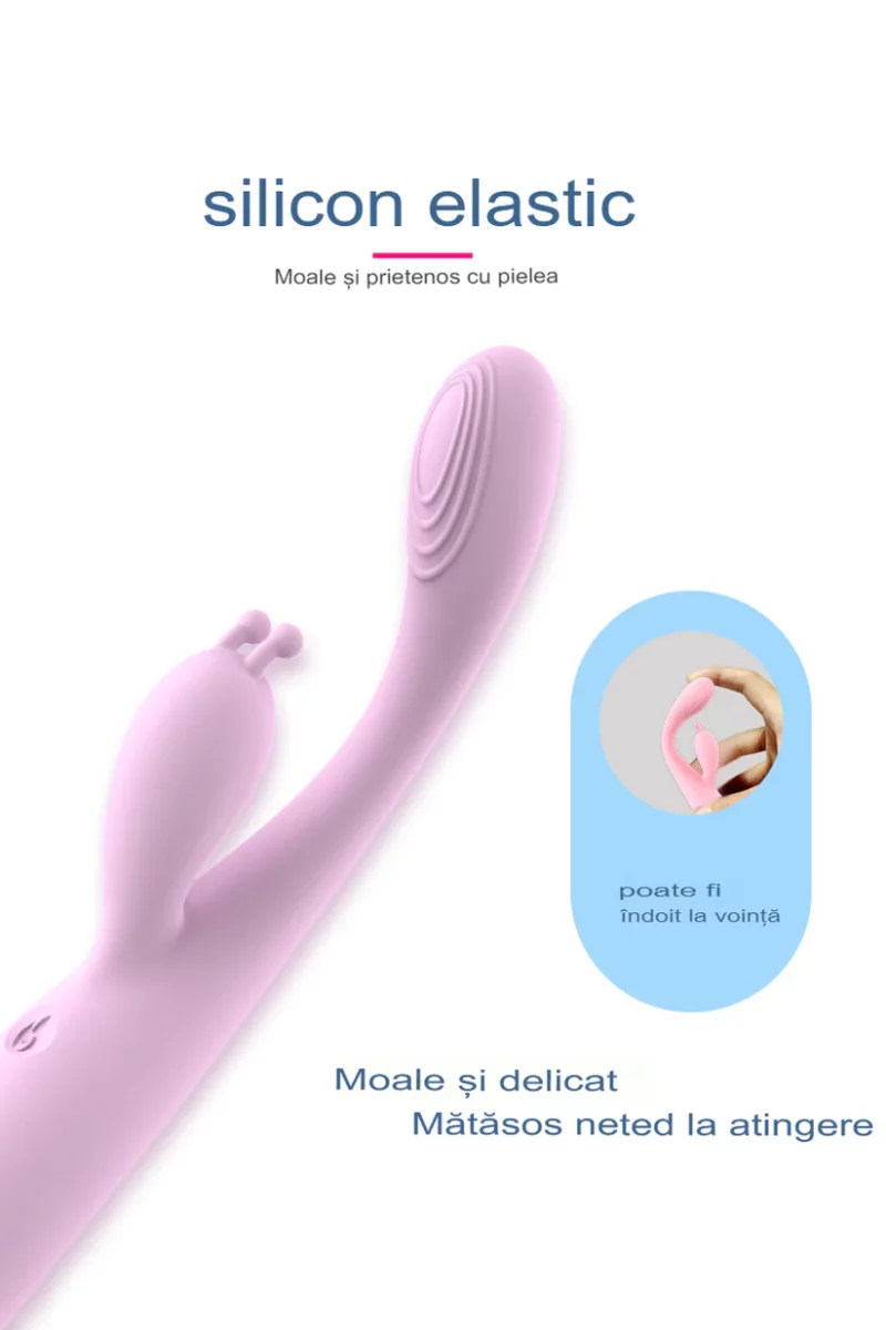 Vibrator dublu, tip iepuras, cu functie de incalzire Max Pleasure si doua segmente care vibreaza independent, Roz - imagine 6