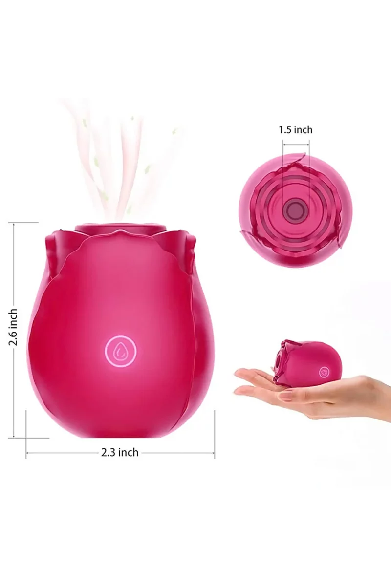 Vibrator cu suctiune/aspiratie pentru stimularea clitorisului, forma de trandafir cu incarcare magnetica, Galben - imagine 5