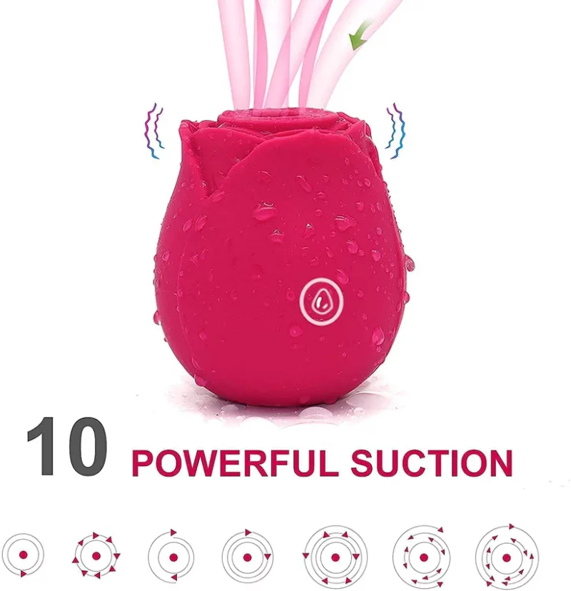 Vibrator cu suctiune/aspiratie pentru stimularea clitorisului, forma de trandafir cu incarcare magnetica, Roz - imagine 3