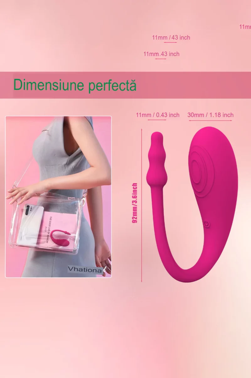 Vibrator smart tip Ou cu stimulare punctul G si Clitoris, multiple moduri de vibrare si conectare cu Aplicatie Mobila, Fuchsia - imagine 3