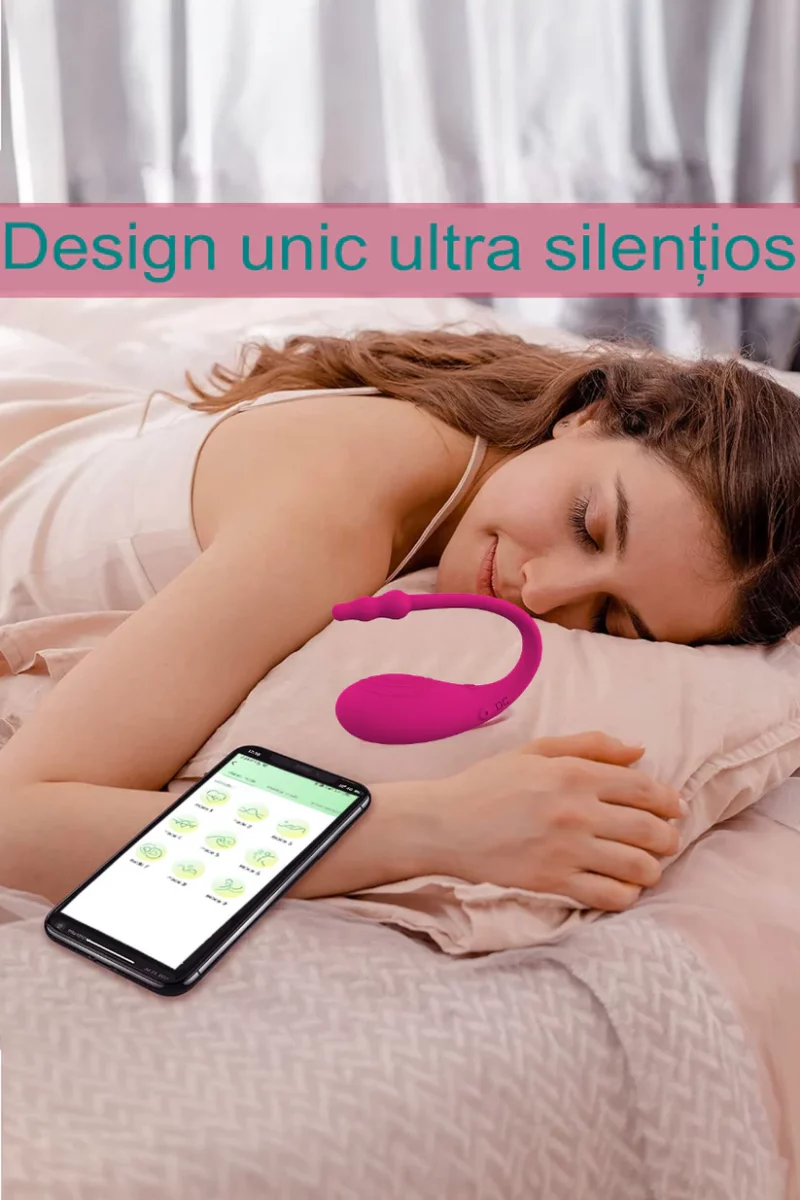 Vibrator smart tip Ou cu stimulare punctul G si Clitoris, multiple moduri de vibrare si conectare cu Aplicatie Mobila, Fuchsia - imagine 6