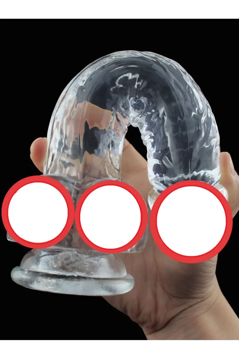 Dildo realistic cu striatii si ventuza, din silicon transparent - imagine 3