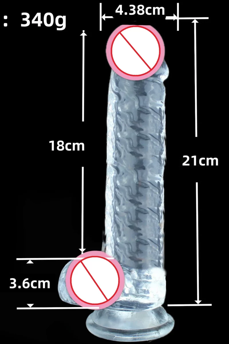 Dildo realistic cu striatii si ventuza, din silicon transparent - imagine 5