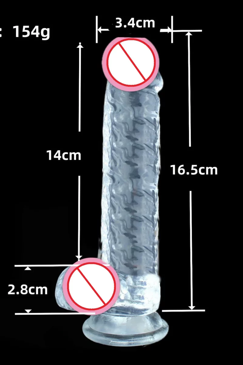 Dildo realistic cu striatii si ventuza, din silicon transparent - imagine 2