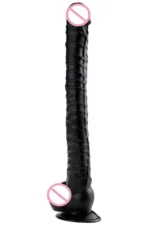 Dildo gigantic negru, realistic cu striatii si ventuza din silicon