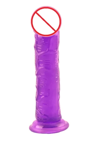 Dildo realistic mov cu striatii si ventuza la capta pentru o fixare ferma