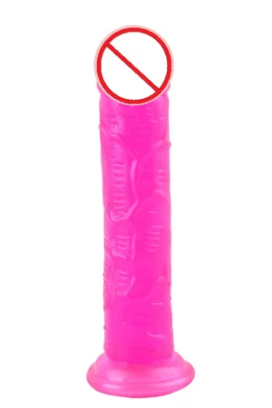 Dildo realistic fuschia cu striatii si ventuza la capta pentru o fixare ferma