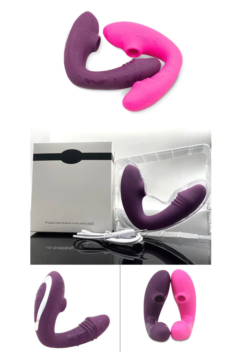 Vibrator dual cu suctiune/aspiratie pentru simularea vaginului si a clitorisului, Fuchsia - imagine 7