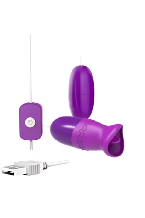 Vibrator dual tip OU mov , pentru stimulare vaginala si clitoridiana, cu telecomanda pe fir si functioneaza cu alimentare SUB