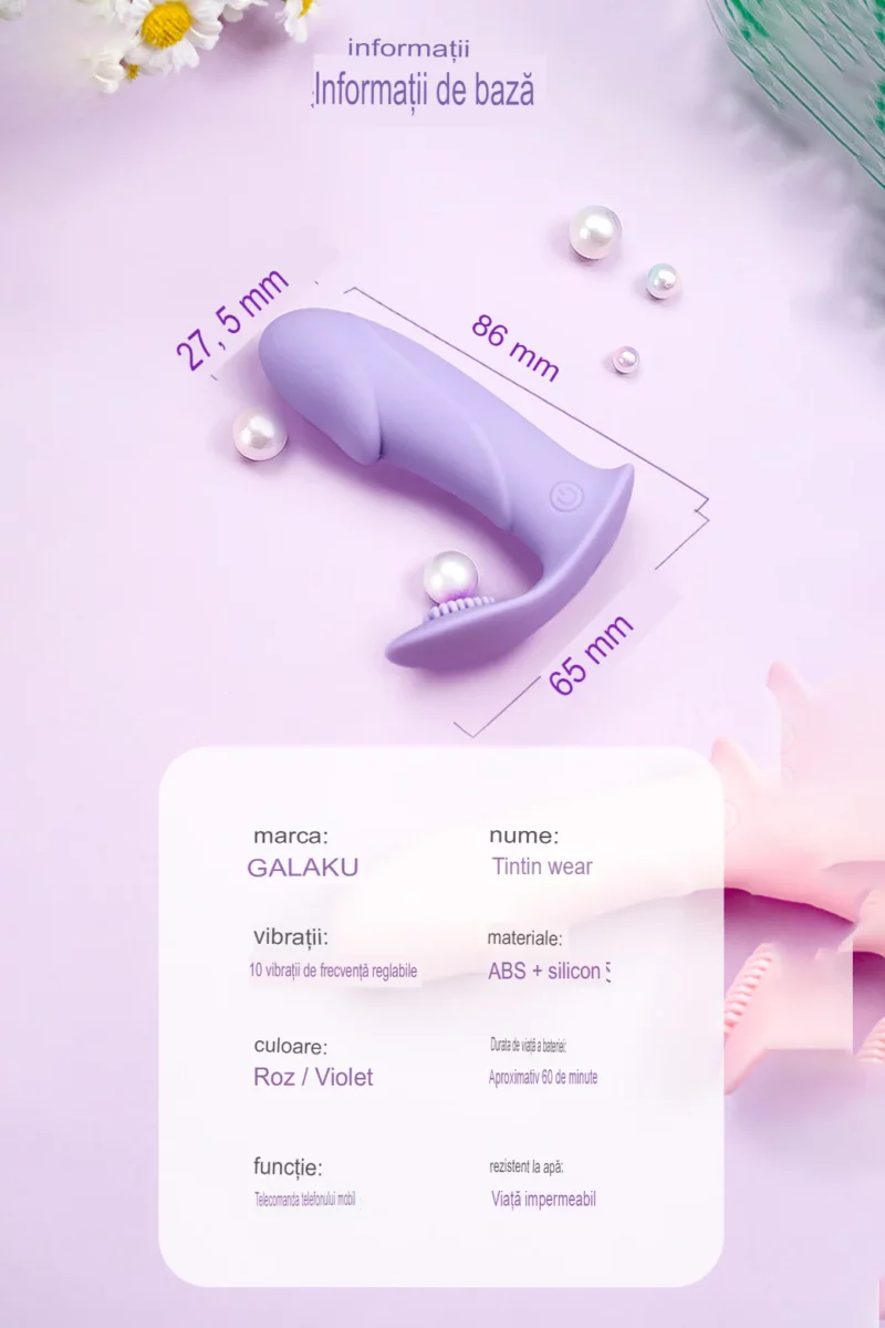 Mini vibrator smart, tip fluture, controlabil de pe telefon, prin aplicatie, stimulare vaginala si clitoridiana, Mov - imagine 3