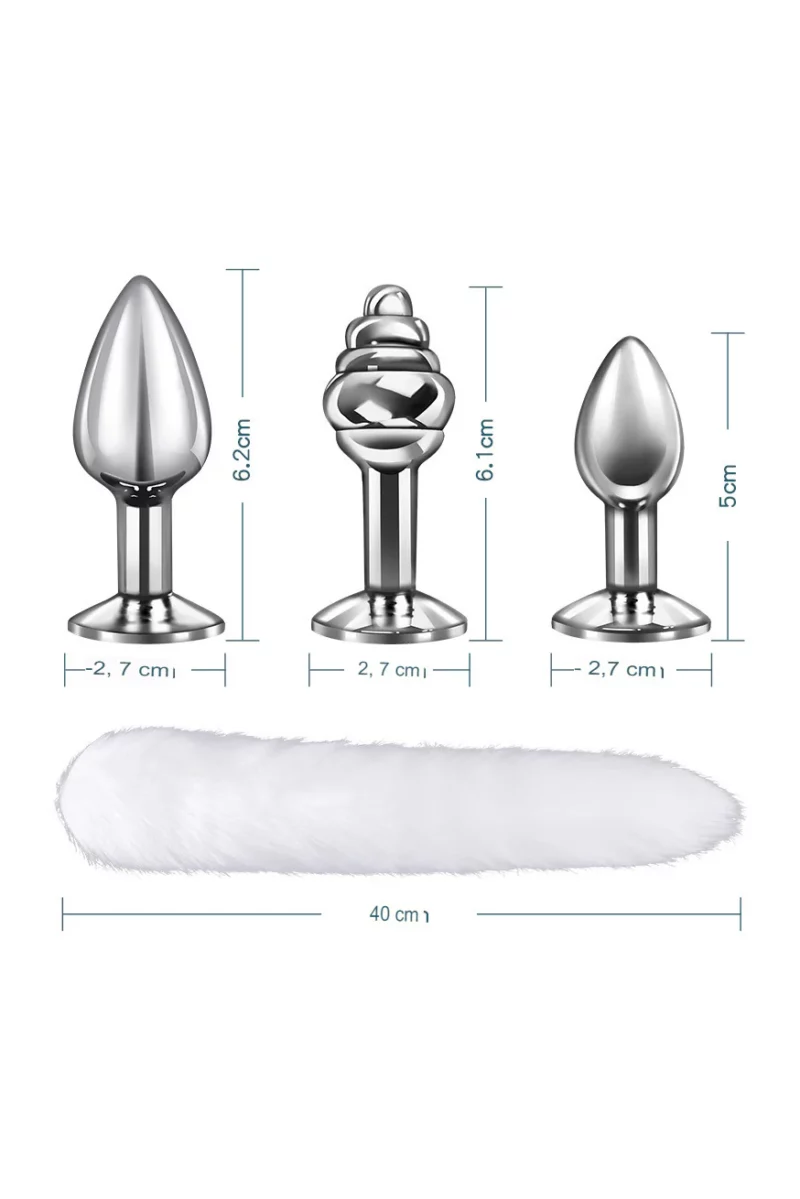 Set 3 dopuri anale cu diferite forme si marimi, din metal inoxidabil cu coada de vulpe atasabila prin infiletare, Roz - imagine 2