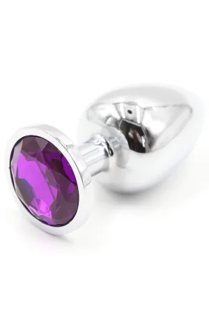 Dop anal (Butt Plug) din metal inoxidabil lucios cu piatra decorativa violet