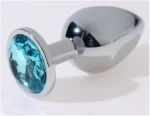 Dop anal (Butt Plug) din metal inoxidabil lucios cu piatra decorativa Sky Blue