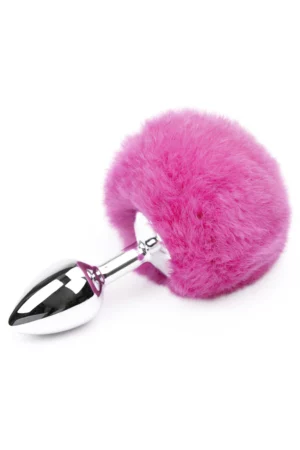 Dop anal (Butt Plug) din metal inoxidabil, accesorizat cu coada de iepuras, Fuchsia