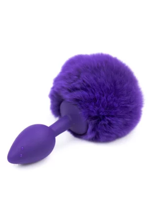 Dop anal (Butt Plug) din silicon, accesorizat cu coada pufoasa de iepuras, Mov