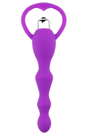 Vibrator anal cu maner tip inima, cu striatii din silicon, mov