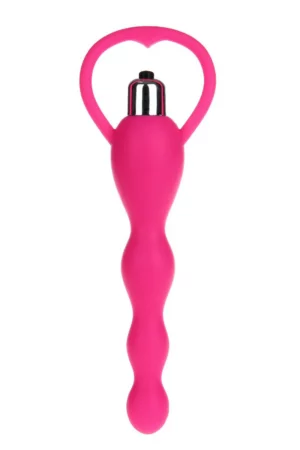 Vibrator anal cu maner tip inima, cu striatii din silicon, roz