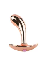 Dildo anal metalic, curbat, accesorizat cu piatra decorativa cu 3 dimensiuni: S, M, L, Roze Gold