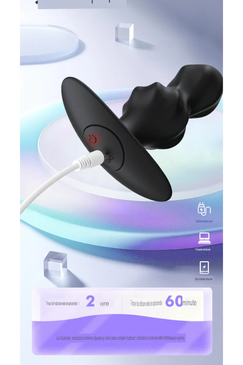 Vibrator tip dop anal cu 2 bile si multiple moduri de vibrare, Negru - imagine 9