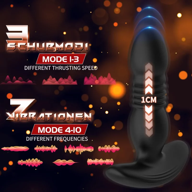 Vibrator anal cu functie de impingere/telescopca, telecomanda wireles, Negru - imagine 5