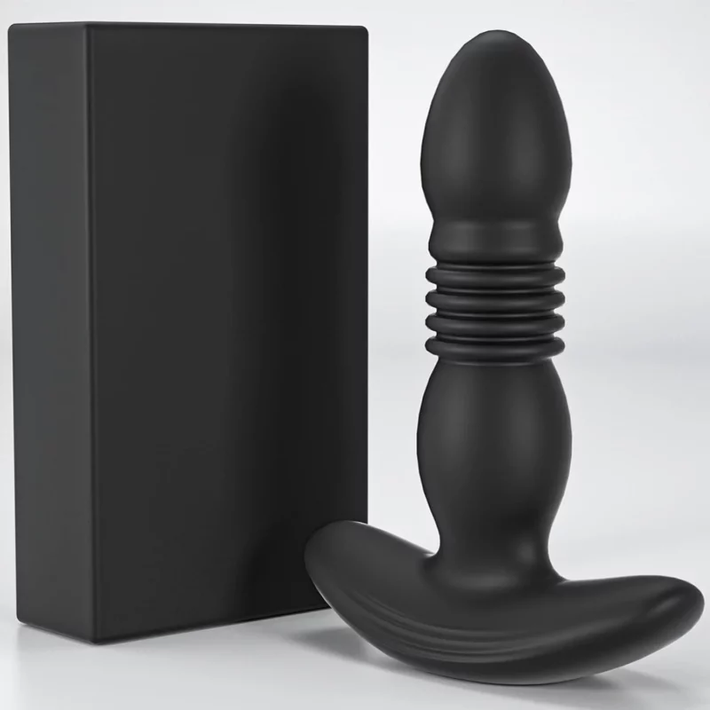 Vibrator anal cu functie de impingere/telescopca, telecomanda wireles, Negru - imagine 2