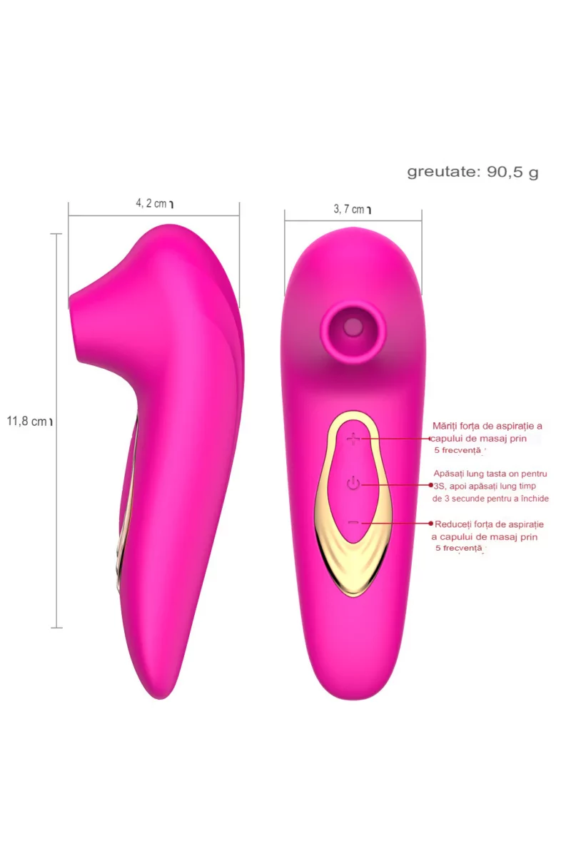 Vibrator clitoridian cu functie de suctiune/aspirare cu multiple intensitati, Crem - imagine 8