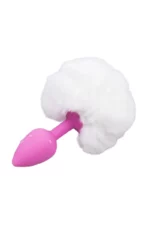 Dop anal (Butt Plug) din silicon, accesorizat cu coada pufoasa de iepuras, Alb