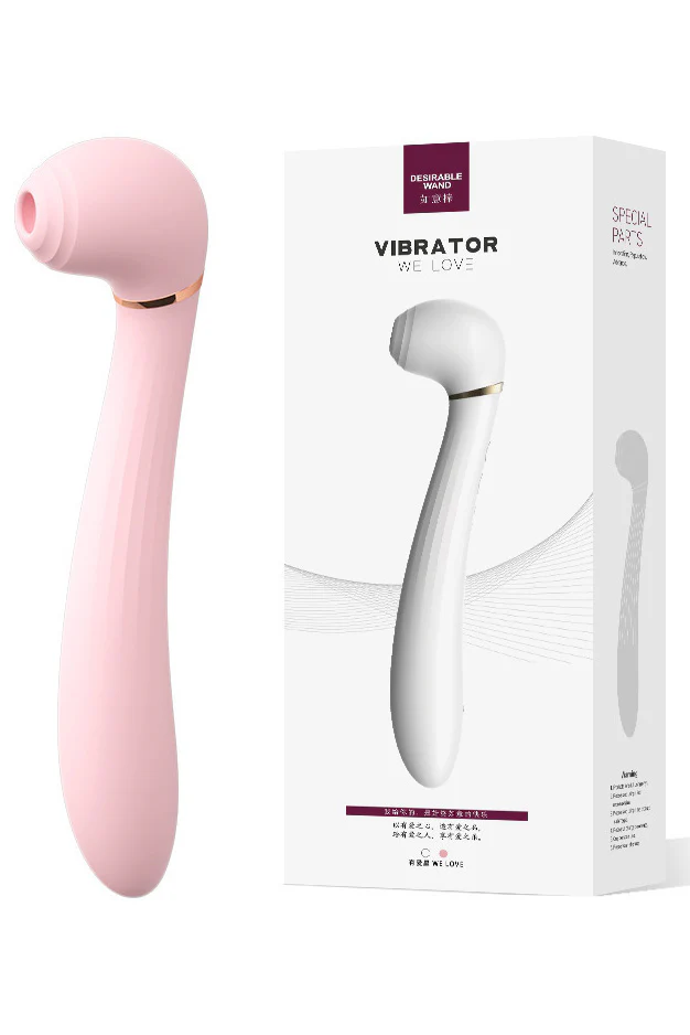 Vibrator cu două capete și dispozitiv sucțiune roz premium TOY557-5